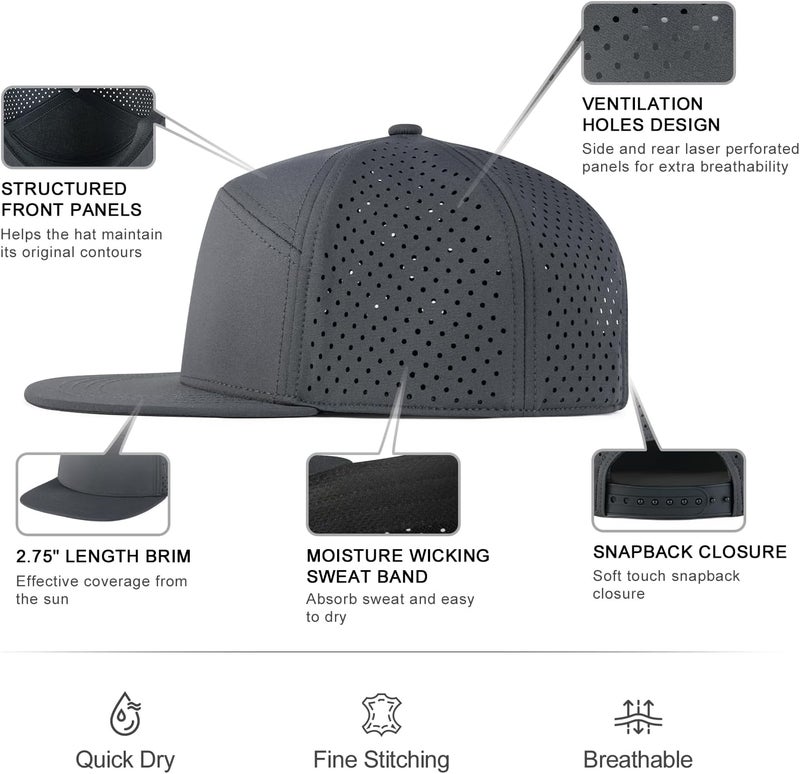 FEINION Men Flat Brim Adjustable Performance Hat Snapback Laser Perforated Baseball Cap - Image 3